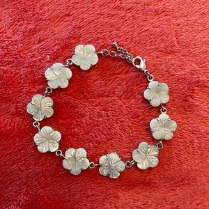 Iridescent Flower Bracelet Approx 8.5 Inches Long with Silver Accents